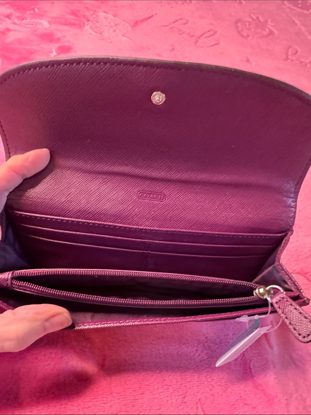 Coach Signature Khaki & Deep Purple Medium Snap Wallet + Matching Zipper Pouch - Picture 4 of 6